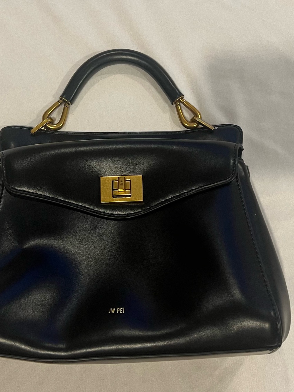 JW PEI Black Structured Top-Handle Satchel with Gold Hardware